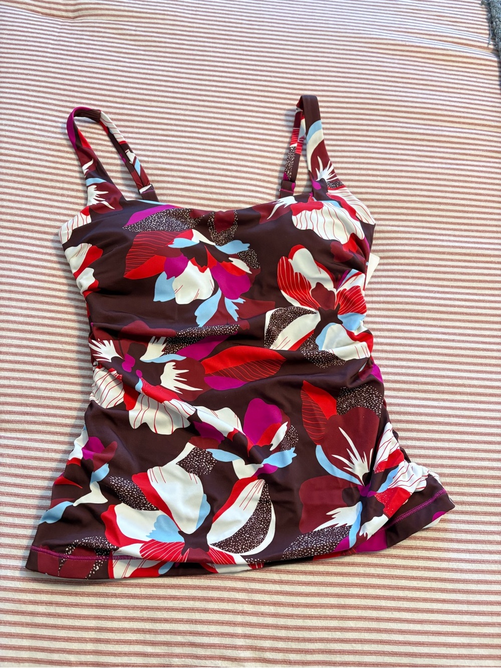 Athleta Burgundy Floral Print Camisole Swim Tank with Adjustable Straps